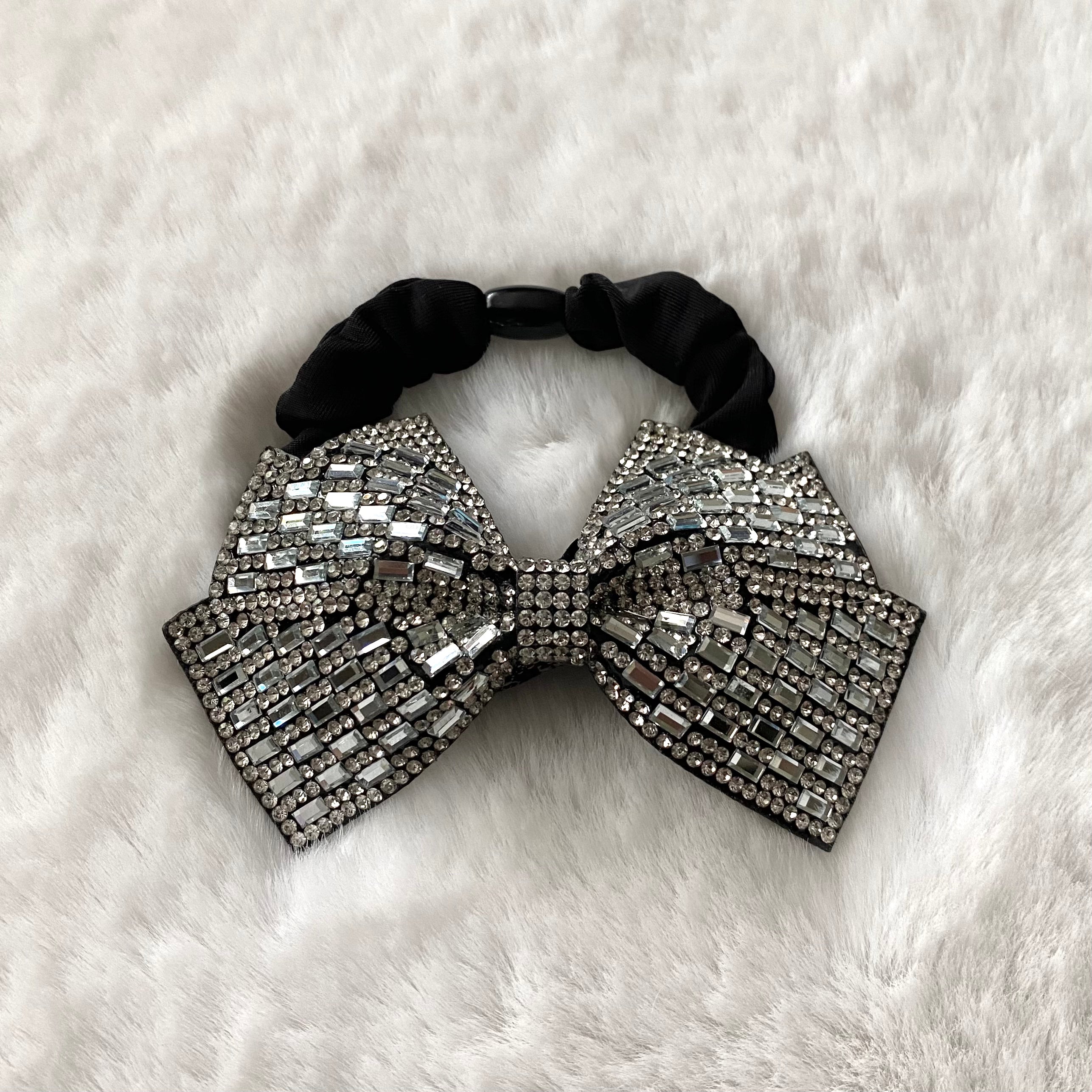 Handmade Rhinestone Bow Scrunchy